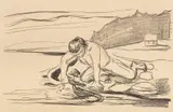 Edvard Munch, Omegas død, Litografi trykket i svart på tykt beige papir