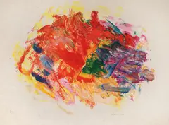 Jakob Weidemann, Komposisjon, 1987, Litografi med håndkolorering, lysmål