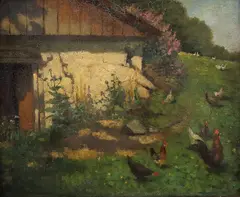 Otto Sinding, Ved hønsehuset, Olje på lerret