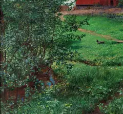 Nils Gude, Landskap med katt, 1903, Olje på lerret