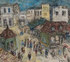 Gerdi Jacobs, Byscene, 1957, Olje på lerret