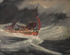 Einar Berger, Fiskebåt i opprørt sjø, Olje på lerret