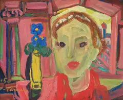 Olaf Tangen, Kvinne i interiør, 1950, Olje på plate