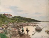 Helga Marie Ring Reusch, Strandparti fra Åsgårdstrand, 1886, Olje på plate