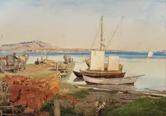 Hans Gude, Fra Fredriksvern, 1884, Akvarell