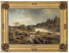 Erik Bodom, Tømmerfløtere, 1859, Olje på lerret
