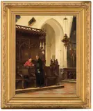 Vincent Stoltenberg Lerche, Kirkeinteriør med prest og munk, Olje på lerret