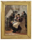 Carl Frithjof Smith, Kirkeinteriør med kvinner og barn, 1887, Olje på lerret