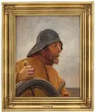 Michael Ancher, Sjømann med sydvest til rors, Olje på plate