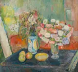 Oluf Wold-Torne, Oppstilling med asters og levkøyer*, Olje på lerret