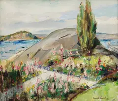 Henrik Lund, En have i Son ved Oslofjorden, 1931, Olje på lerret