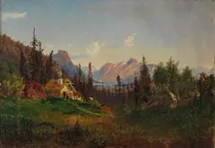 Morten Müller, Fjellgård med kvinne og geiter, 1851, Olje på lerret