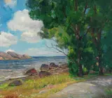 Kystlandskap by Thorolf Holmboe, Olje på lerret, sold Dec 2007