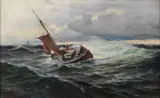 Carl Wilhelm Barth, Losbåt i høy sjø, Olje på lerret