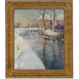Fransk vinter by Frits Thaulow, Olje på lerret, sold Nov 2007