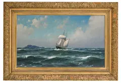 Lauritz Haaland, Seilskute ved de ytterste skjær, 1903, Olje på lerret