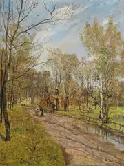 Frits Thaulow, Fra Slottsparken. Mai, 1881, Olje på mahogniplate