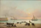 Johan Jacob Bennetter, Strandparti med folkeliv, 1877, Olje på lerret