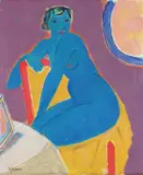 Blå akt by Johannes Rian, Olje på plate, sold Nov 2007
