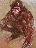 Bjørn Ransve, Sittende ape, Olje på plate