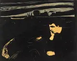 Edvard Munch, Melankoli III, Fargetresnitt trykket i svart, grågrønt og