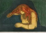 Edvard Munch, Vampyr II, Fargelitografi og fargetresnitt trykket i svart,