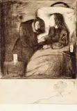 Edvard Munch, Det syke barn I, Radering trykket i svart på tykt gulhvitt papir