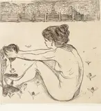 Edvard Munch, Kvinnen og hjertet, Radering trykket i svart på middels tykt gulhvitt