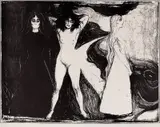 Edvard Munch, Kvinnen, Litografi trykket i svart på middels tynt