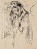 Edvard Munch, Gråtende ung kvinne, Litografi trykket i svart på middels tykt gulhvitt