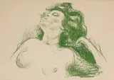 Edvard Munch, Liggende halvakt II, Fargelitografi trykket i grønt på middels tykt