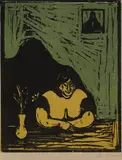 Edvard Munch, Den tykke horen, Fargetresnitt trykket i svart, grønt og gult på