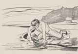 Edvard Munch, Omegas død, Litografi trykket i svart på tykt hvitt papir
