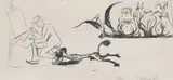 Edvard Munch, Karikatur: Overfallet, Litografi trykket i svart på tykt, gråhvitt