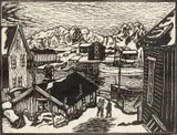 John Savio, Øen Lillemolla i bakgrunnen, Svolvær, Tresnitt