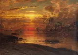 Fiskevær i Lofoten by Adelsteen Normann, Olje på lerret, sold Jun 2007