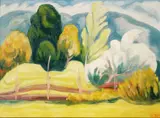 Rudolph Thygesen, Landskap med gjerde, 1938, Olje på lerret