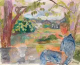Jean Heiberg, Aftensol i hagen, 1945, Olje på lerret