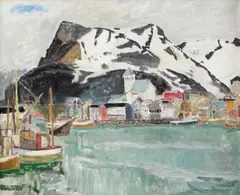 Svolvær by Finn Nielssen, 1960, Olje på lerret, sold Jun 2007