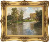 Fransk elvelandskap by Frits Thaulow, Olje på lerret, sold May 2007