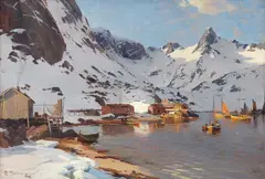 Even Ulving, Fiskevær i Lofoten, Olje på lerret