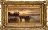Jahn Ekenæs, Vinterlandskap med folkeliv, 1875, Olje på mahogniplate