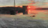 Fra Brønnøysund by Thorolf Holmboe, Olje på lerret, sold May 2007