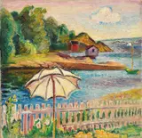 Kystlandskap, Rønnes by Arne Kavli, Olje på lerret, sold May 2007