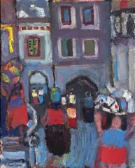 Bygate by Hans Finne-Grønn, Olje på lerret, sold May 2007