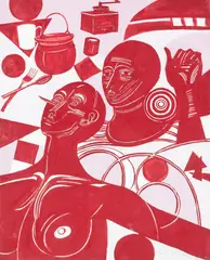 Arne Ekeland, Komposisjon med figurer, Blandingsteknikk på papir