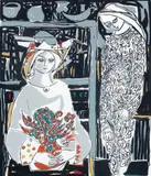 Mor og datter by Kai Fjell, Serigrafi, lysmål, sold Dec 2006