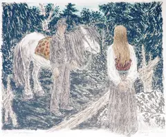 Guro på støylen by Harald Kihle, Litografi, lysmål, sold Dec 2006