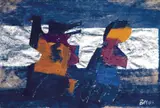 Benny Motzfeldt, Jakten, 1987, Blandingsteknikk og collage på papir, lysmål