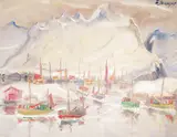 Einar Berger, Båter i havn, Olje på lerret
